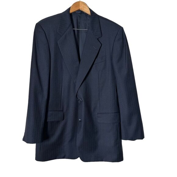 Hickey Freeman Loro Piana Mens Blazer Size 42L Navy Blue Pinstripe Super 120's‎ - Picture 1 of 14